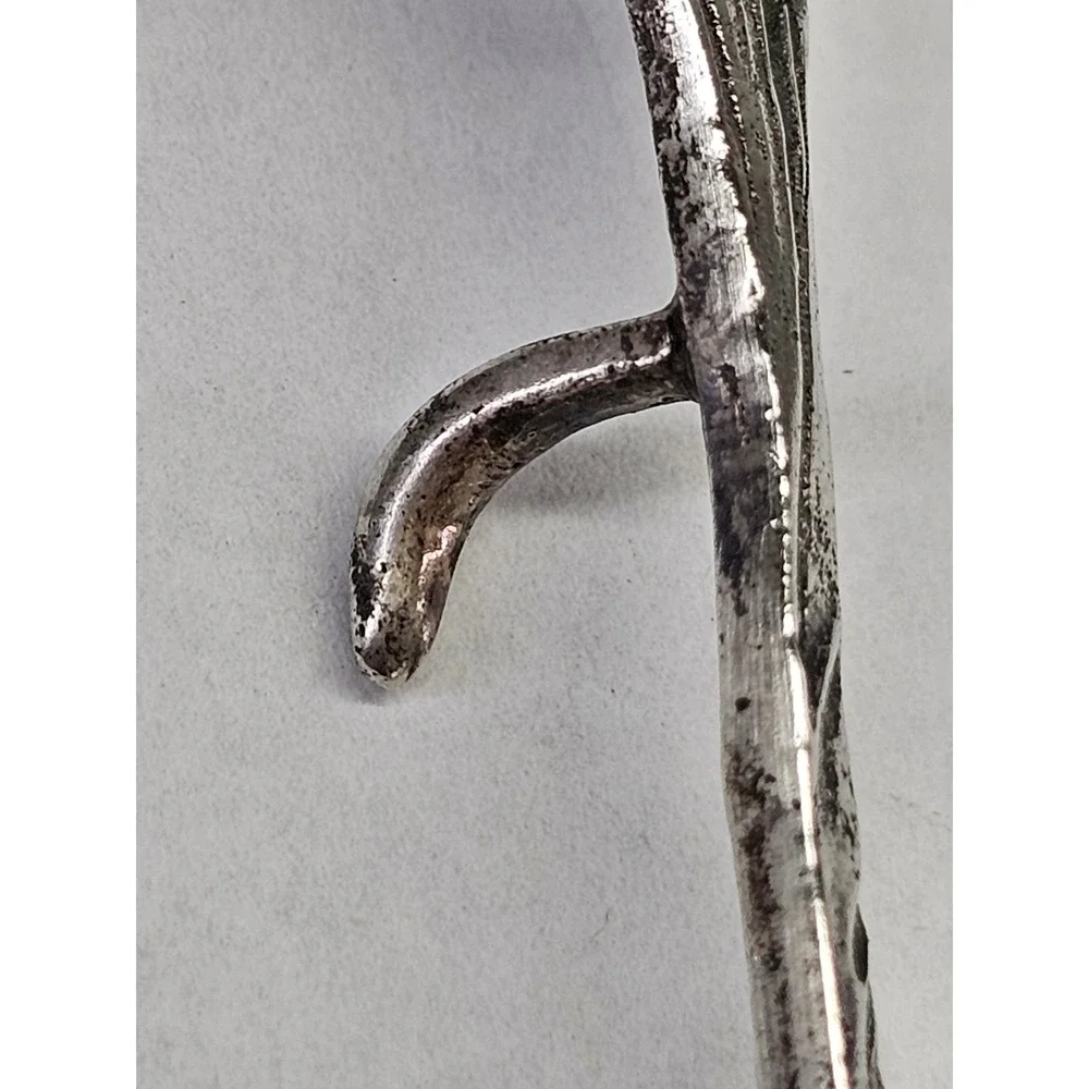 Rare Dutch Antique 1929 Pansy Sterling‎ Silver Cream Spoon with Hook Floral